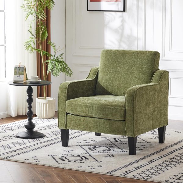 Accent Chair for Living Room Chairs Olive Green Reading Chair for Bedroom Scooped Arm Chair Mid Century Modern Accent Chairs Upholstered Comfy Chair for Apartment, Waiting Room