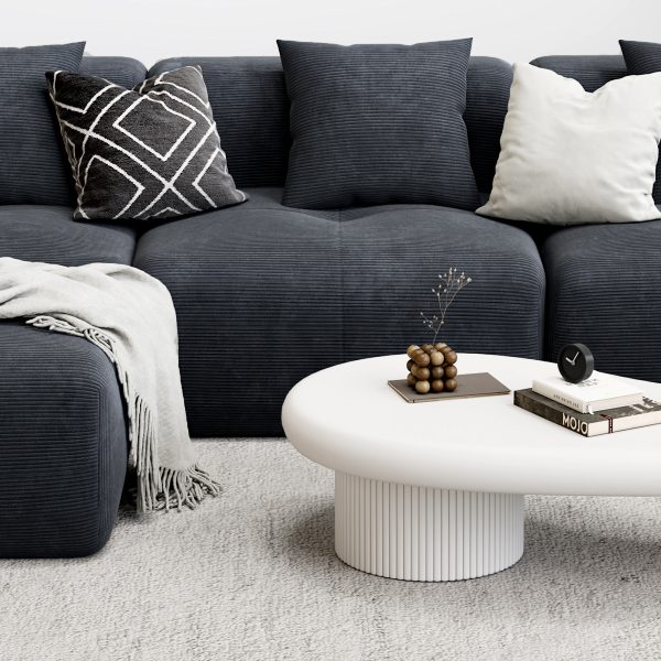 118" Modern L-Shaped Modular Sectional Sofa for Living Room, Corduroy Upholstery Charcoal Blue, Oversized 3-Seater Couch with Deep Seat and Movable Ottoman – No Assembly