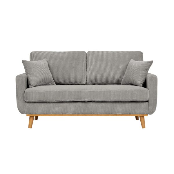 65" Corduroy Loveseat Sofa, Mid Century Modern Love Seat Couch with Spring Cushion and Solid Wood, Comfy 2-Seater Sofa Couch for Living Room, Bedroom and Small Spaces, Light Gray