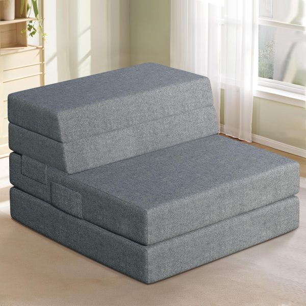 Folding Sofa Bed, Foldable Mattress for Bedroom and Living Room, 6 Inches Single Four-fold Floor Sofas for Guests, Sofa Bed Chair Floor Mattress with Washable Cover, Dark Gray, 75" x 25" x 6"