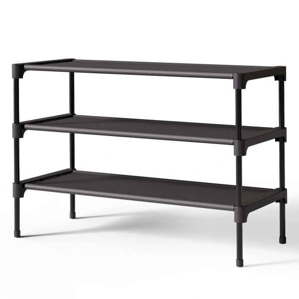 Shoe Rack - Non-Woven Shoe Rack Shelf, Shoe Organizer for Closet, Entryway, Garage & Corridor, Stackable Shoe Shelves, 27.5" Wide - 3 Tier, Black