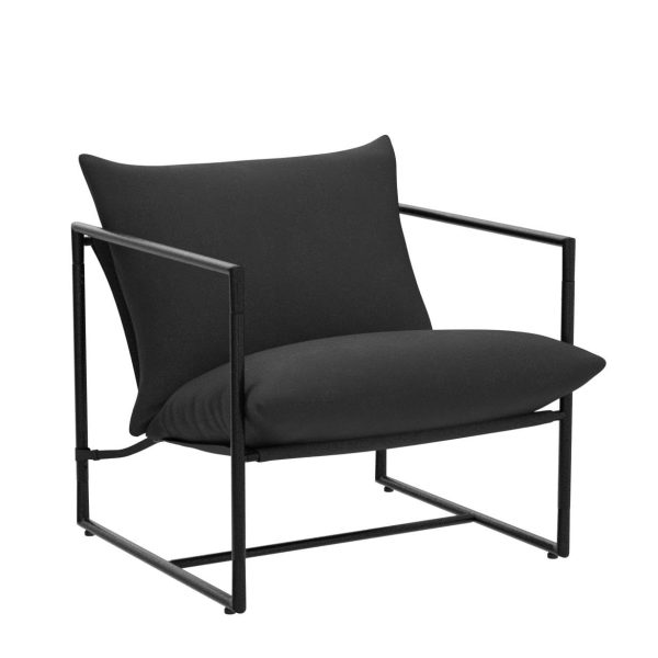 Sling Accent Chair, Metal Framed Armchair with Shredded Foam Cushioning, Black