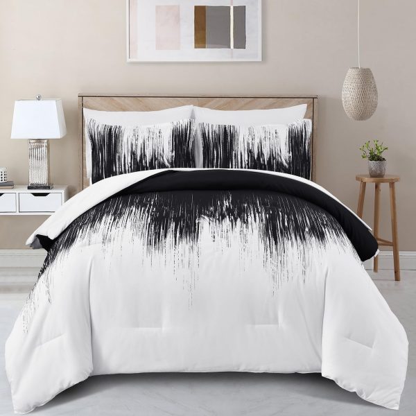 Ombre Black Comforter Set King Size Gradient Black White Boho Bedding Set for Teen Men Women 7 Pieces Bed in A Bag Bohemian Bed Set with Comforter, Sheets, Pillowcases & Shams