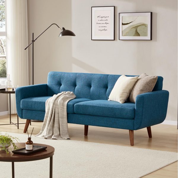 77.2" W Linen Sofa Couch, Mid Century Modern Decor Loveseat Couches for Living Room, Button Tufted Upholstered Small Couch for Bedroom, Solid, and Easy to Install Love Seats Furniture, Beige