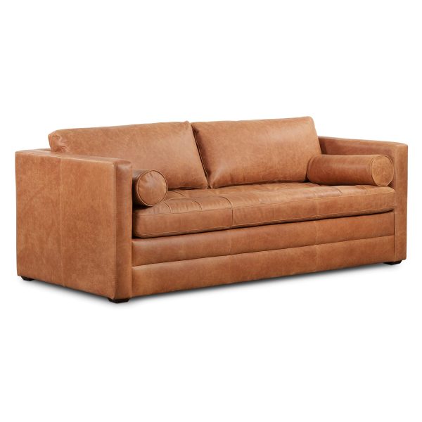 82" Pull-Out Convertible Sleeper Sofa in Full-Grain Pure-Aniline Italian Leather, Cognac Tan
