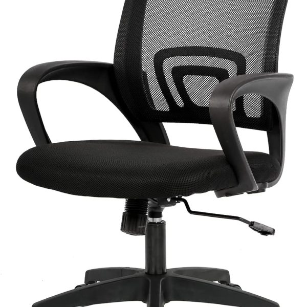 Ergonomic Office Chair | Mid-Back Swivel Desk Chair | Breathable Backrest & Lumbar Support | Adjustable Height | Sponge Seat | Rolling Wheels | Dark Black | for Adults & Women