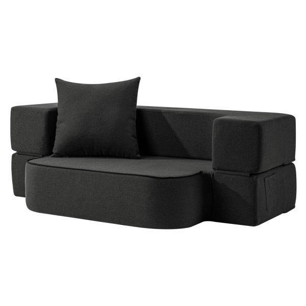 2-in-1 Folding Sofa Bed with Pillow - Folding Chair Floor Couch & Sleeping Mattress - Washable Cover & Memory Foam Sleeper Chair for Living Room/Guest Room/Apartment/Loft, Dark Gray
