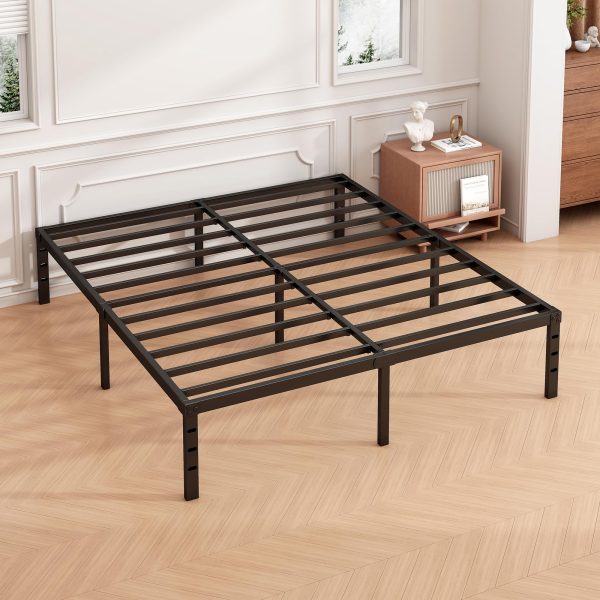 18 Inch Full Bed Frame - Sturdy Metal Platform Full Size, No Box Spring Needed, Heavy Duty, Easy Assembly, Strong Bearing Capacity, Under Bed Storage, Black