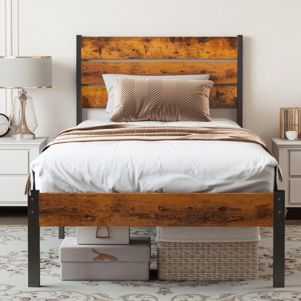 Twin Size Metal Platform Bed Frame - Mattress Foundation with Headboard and and Footboard, No Box Spring Needed with 700LBS Sturdy Wooden Slats Support, Noise Free, Easy Assembly