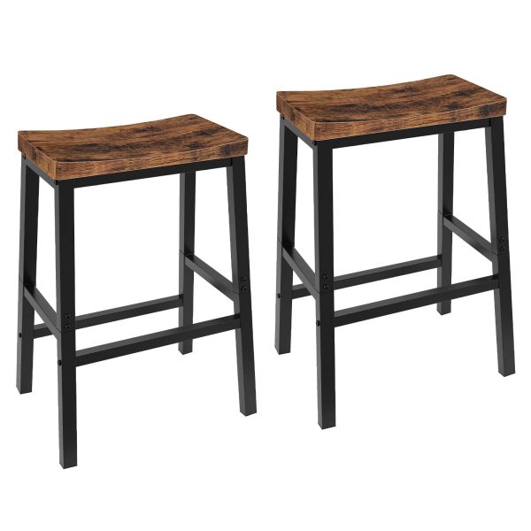 Bar Stools, Set of 2 Bar Chairs, 23.6 Inch Saddle Stools, Kitchen Counter Seat with Footrests, Industrial Barstools for Dining Room, Kitchen, Counter, Rustic Brown and Black BF02MD01