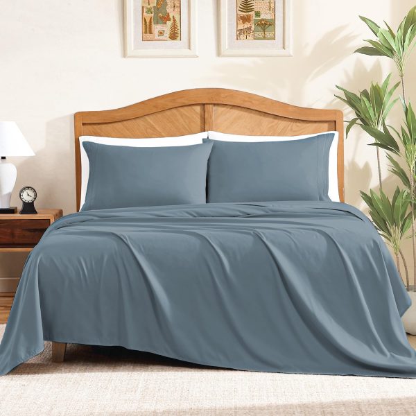 Sheet Set Queen Size, 4-Piece Bedding, Lightweight & Super Soft Easy Care Microfiber– Shrinkage & Fade Resistant Bedding Set with 14'' Deep Pockets (Slate Blue)